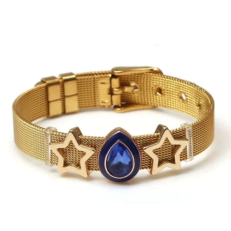 DINGLLY Two-tone Stainless Steel Mesh Bracelets For Women Men Love Heart Beaded 10mm Ribbon Mesh Bracelet & Bangle Gifts
