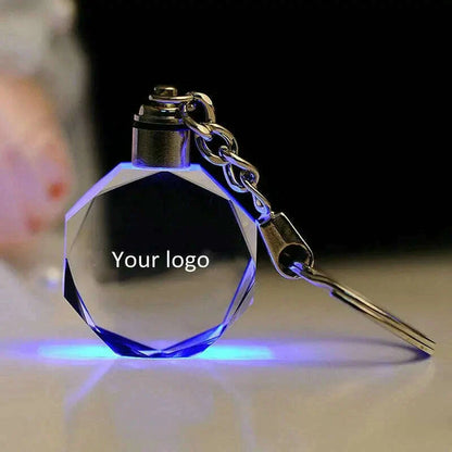Personalized Customized Logo Pattern Crystal Key Chains Gift Decoration Laser Engraved Pictures with Colorful Light