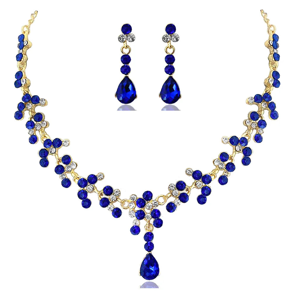 Fashion Crystal Bridal Wedding Jewelry Sets Women Gold Color Rhinestone Necklace Long Earrings Set Dress Accessories Bridesmaids