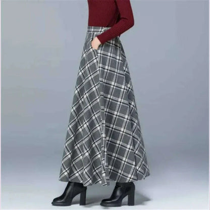 Mom High Waist Woolen plaid Skirts 2022 Autumn Winter Women&#39;s 3XL Wool Maxi Skirts Female Fashion Casual Long Streetwear