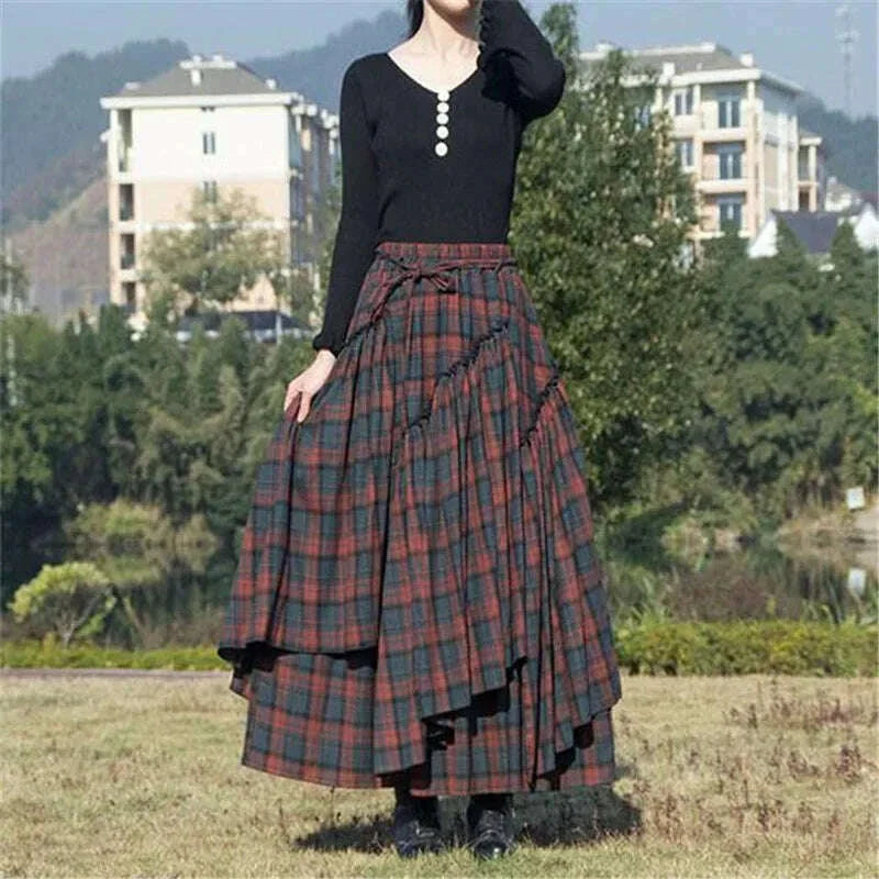 Women&#39;s Skirt 2022 Spring Autumn Winter New Plaid Skirts Elastic Waist A-Line Retro Elegant Swing Skirts Female Dance Clothes