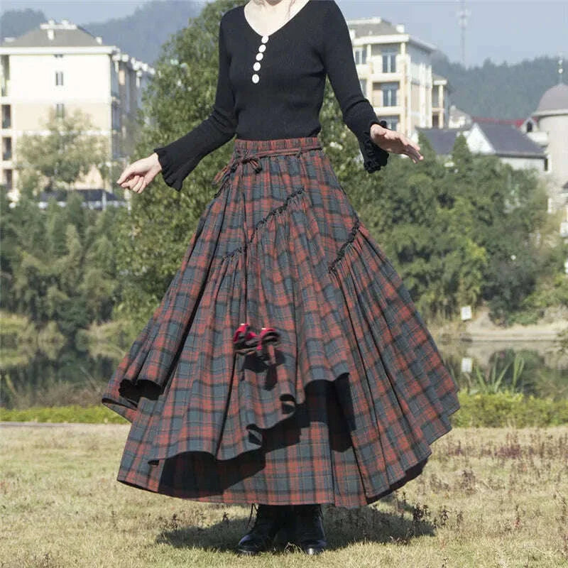 Women&#39;s Skirt 2022 Spring Autumn Winter New Plaid Skirts Elastic Waist A-Line Retro Elegant Swing Skirts Female Dance Clothes