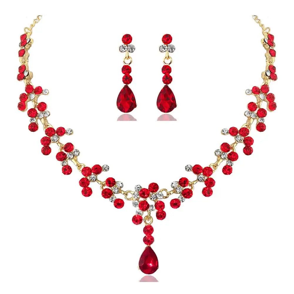Fashion Crystal Bridal Wedding Jewelry Sets Women Gold Color Rhinestone Necklace Long Earrings Set Dress Accessories Bridesmaids