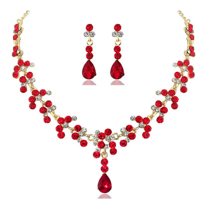Fashion Crystal Bridal Wedding Jewelry Sets Women Gold Color Rhinestone Necklace Long Earrings Set Dress Accessories Bridesmaids
