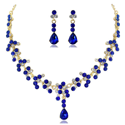 Fashion Crystal Bridal Wedding Jewelry Sets Women Gold Color Rhinestone Necklace Long Earrings Set Dress Accessories Bridesmaids