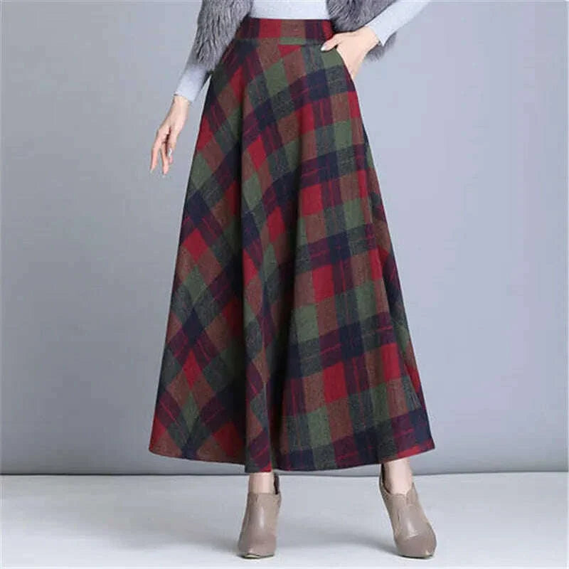 Plaid Tall Waist Long Skirts For Women Autumn Winter Elegant Korean Fashion Maxi Skirt Mom Plus Size 3xlcasual  Loose Wool Skirt