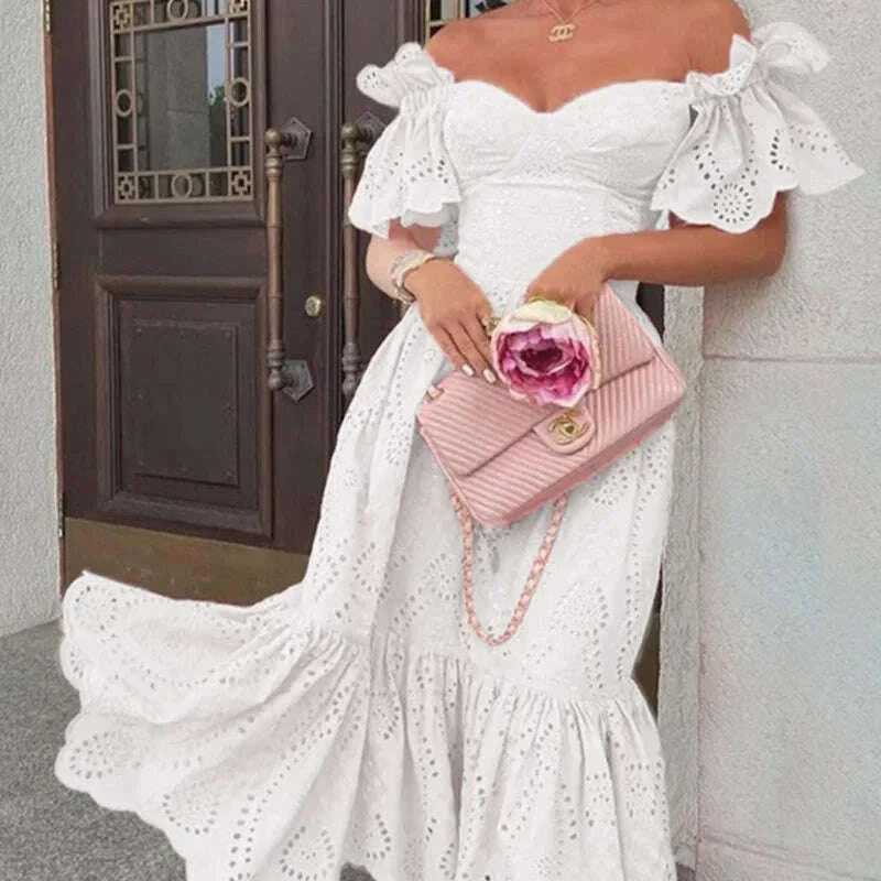 Dress Women Off Shoulder Mid Length Dresses Solid Dot Sexy Splice Tight High Waist V Neck A Line Elegant Slim Fit Vestidos