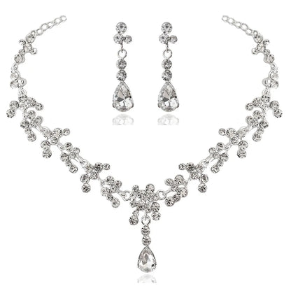 Fashion Crystal Bridal Wedding Jewelry Sets Women Gold Color Rhinestone Necklace Long Earrings Set Dress Accessories Bridesmaids