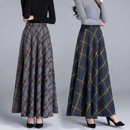 Mom High Waist Woolen plaid Skirts 2022 Autumn Winter Women&#39;s 3XL Wool Maxi Skirts Female Fashion Casual Long Streetwear