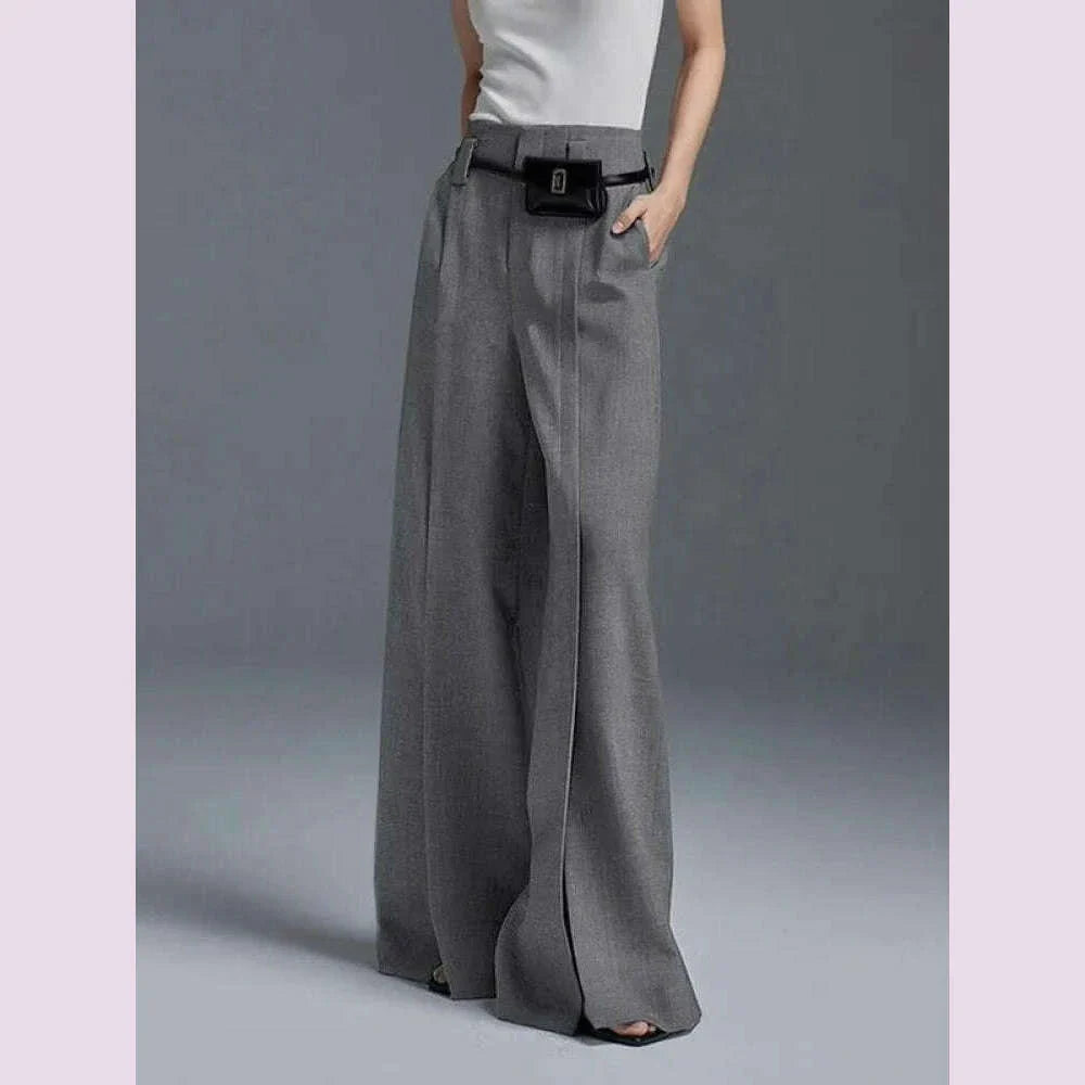 Yeezzi Urban Female Suit Pants 2024 New Fashion Black White Color Loose Straight Pant High-Waisted Pleated Split-Front Trousers