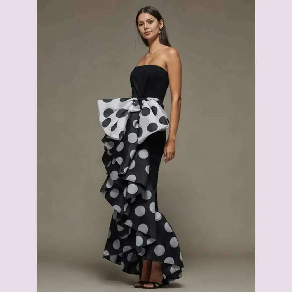 Yeezzi Women British Style Polka Dot Bow-Embellished Pleated Strapless Dress 2024 Summer Sleeveless Elegant Evening Dresses