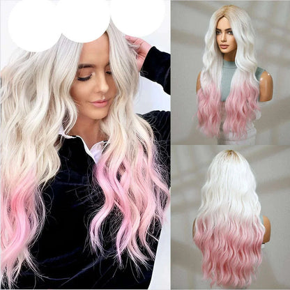 oneNonly Pink White Long Wig Blonde Rainbow Wavy Wigs Halloween Cosplay Party Wigs for Women Makeup Tools Synthetic Hair