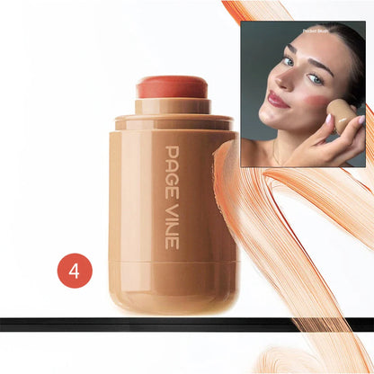 PAGE VINE Pocket Blush Stick Multi-Functional 6 Colors Lip & Cheek Highlighter Waterproof Natural Glow Balm