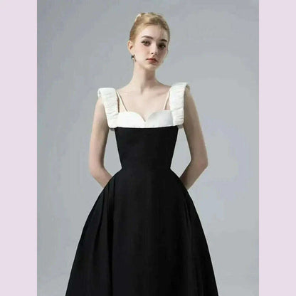 DEAT Elegant Dress Contrast Color Wide Slip Sleeveless A-line Backless Women's Evening Dress 2025 Spring New Fashion 13DB4369