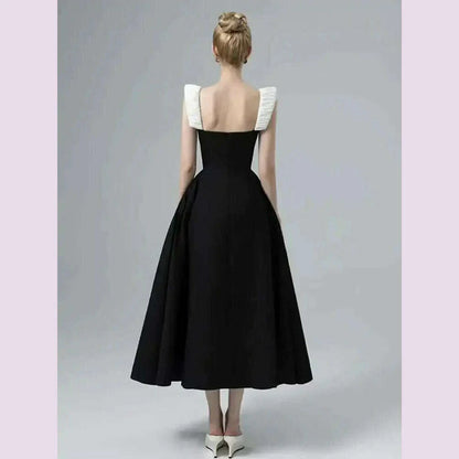 DEAT Elegant Dress Contrast Color Wide Slip Sleeveless A-line Backless Women's Evening Dress 2025 Spring New Fashion 13DB4369