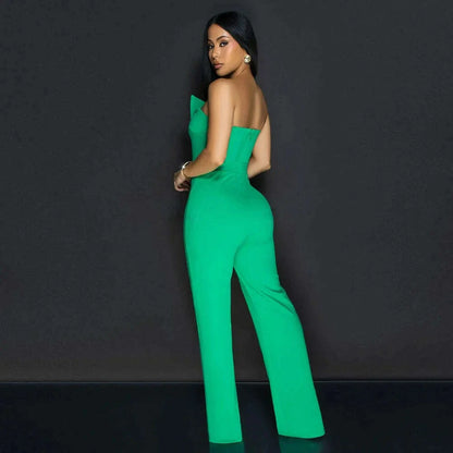 Jumpsuits Sexy Women One Piece Sleeveless Strapless Tight High Waist Overalls Wide Leg Long Pants Irregularity Rompers