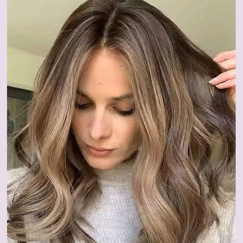 Premium European Synthetic Hair lace Top Jewish wig Brown caramel highlights colored lace front wig Hight Density For Women Use