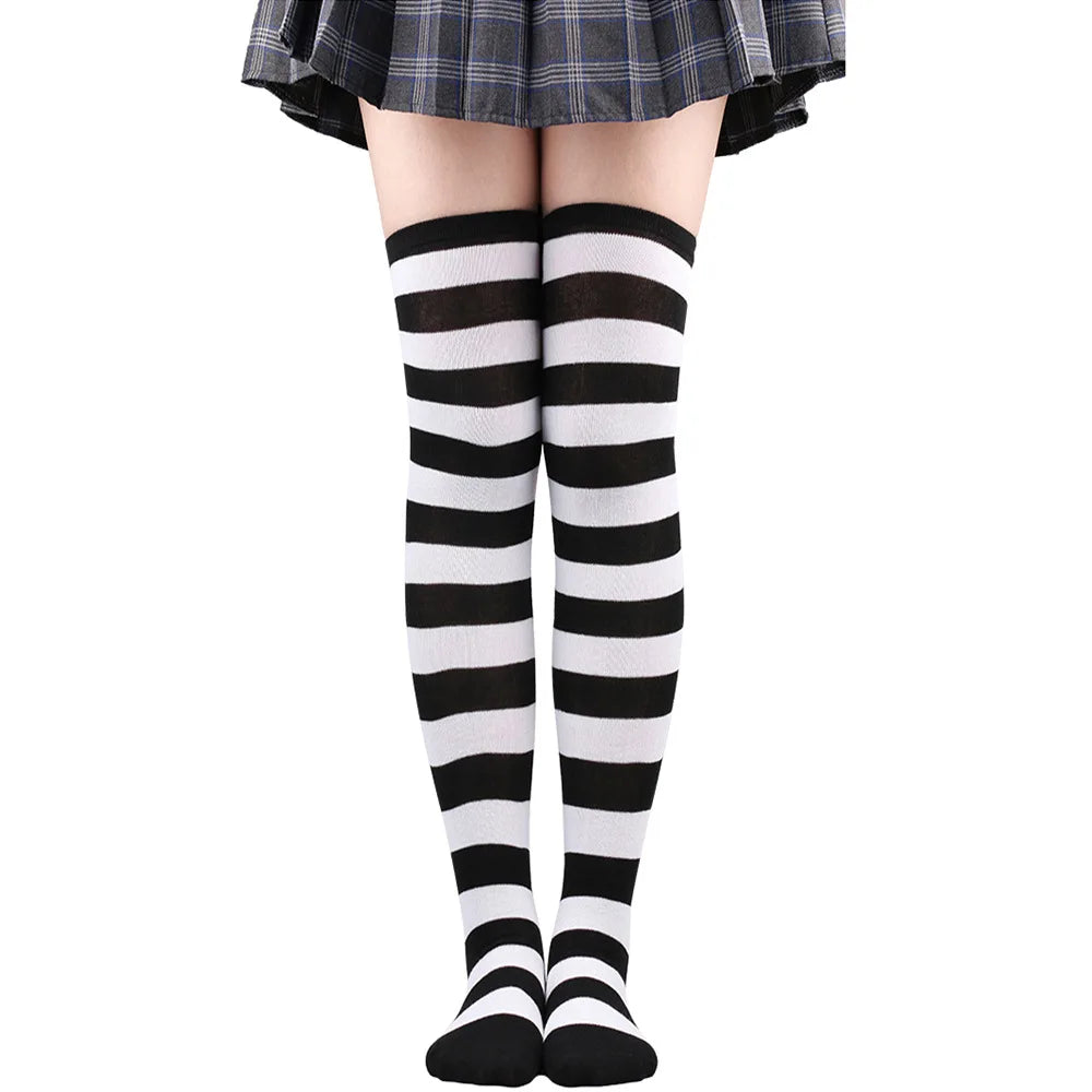 Wide Striped Stockings Women Over Knee High Long Socks Christmas Halloween Cosplay Anime Performance Party Gifts Socks Colorful