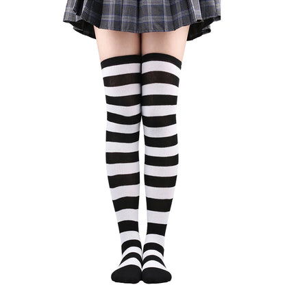 Wide Striped Stockings Women Over Knee High Long Socks Christmas Halloween Cosplay Anime Performance Party Gifts Socks Colorful