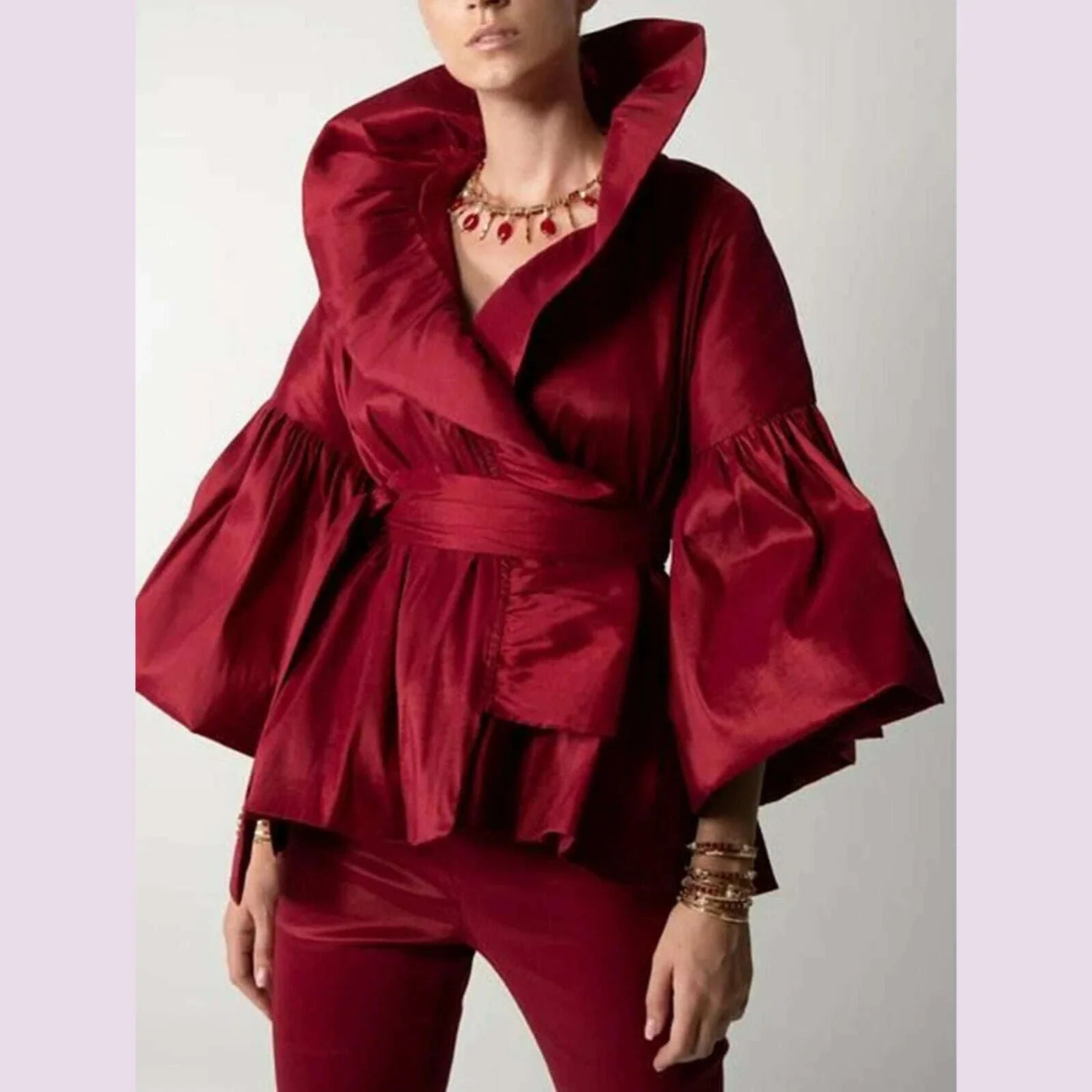 Elegant Turn Down Collar Women Blouse Puff Long Sleeve Ruffles Lady Blouse Shirt Women Tops Blouses Shirts Blusas Para Mujer