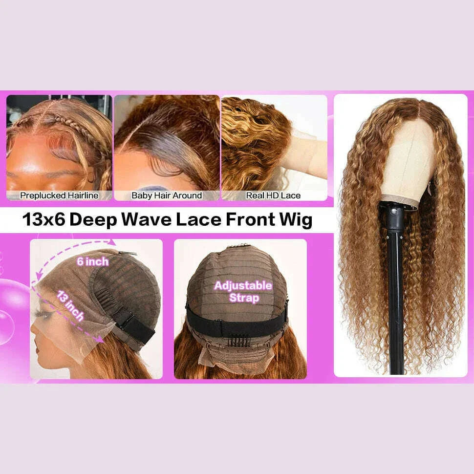 250% 4/27 Highlight 13x6 Deep Wave Lace Front Wigs Human Hair 13x4 Ombre Curly Wig Straight HD Front Wig Human Hair Pre Plucked