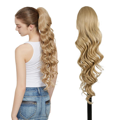 Julianna Synthetic Kanekalon Black Drawstring Water Wave Ponytail Extension Female Curly Wavy Clip In Ponytail Hair Extension