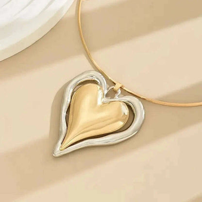 Punk Big Heart Pendant Collar Choker for Women Gold Color Charm Necklace Clavicle Chain Jewelry Ladies Trendy Party Gift