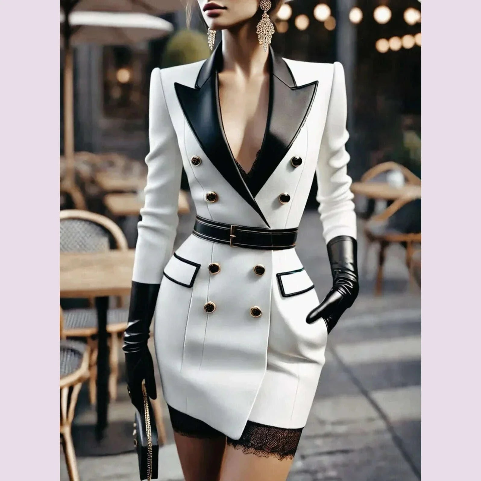 Womens Elegant Double Breasted Peak Lapel Mini Blazer Dress with Belt Tailored Slim Fit Formal Evening Office Wear Chic Stylish