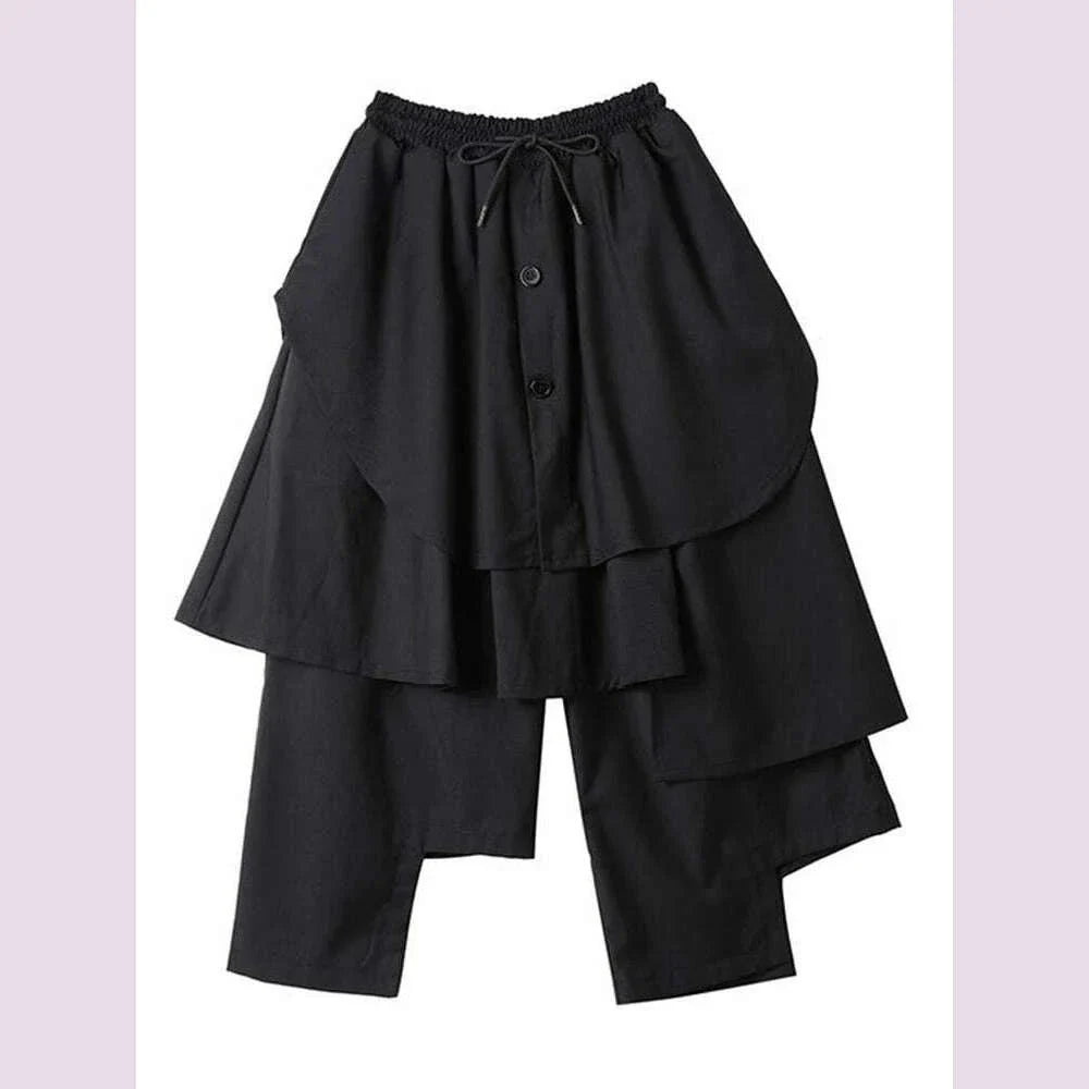 EAM Black Irregular Patch High Elastic Waist Calf-Length Pants New Trousers Women Fashion Tide Spring Autumn 2025 30A3161