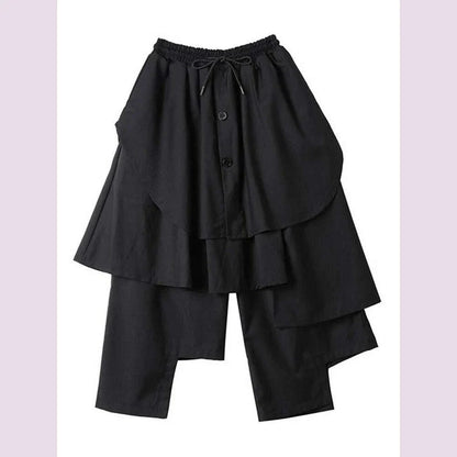 EAM Black Irregular Patch High Elastic Waist Calf-Length Pants New Trousers Women Fashion Tide Spring Autumn 2025 30A3161
