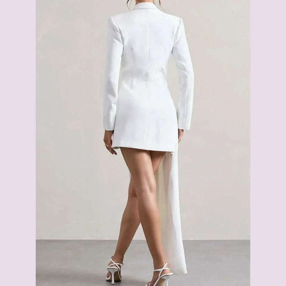 Yeezzi 2025 New Urban Female Black White High-low Notched Collar Blazer Office Ladies Fashion Buttoned Pocket Commute Outerwears