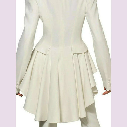 Chic Blazer Woman Spring Autumn Long Sleeve Stand Collar Solid Coat Slim Ruffle Casual Jackets Vintage Tailed Blazers Outwears