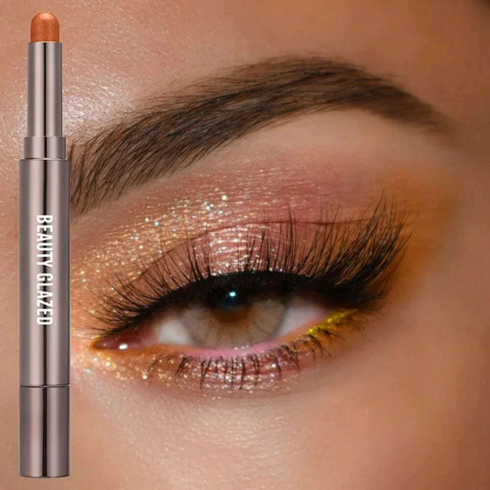 BEAUTY GLAZED 10 Colors Eyeshadow Stick Long-lasting Waterproof Eyeshadow Pen with Double Head Brush Matte and Shimmer Shade
