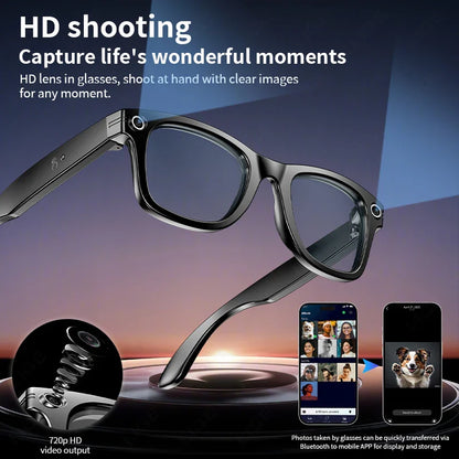 LIGE Smart Glasses 100W Pixel Camera Smart Glasses Camera Bluetooth Call Music Sunglasses AI Voice Assistant Video Sound Record