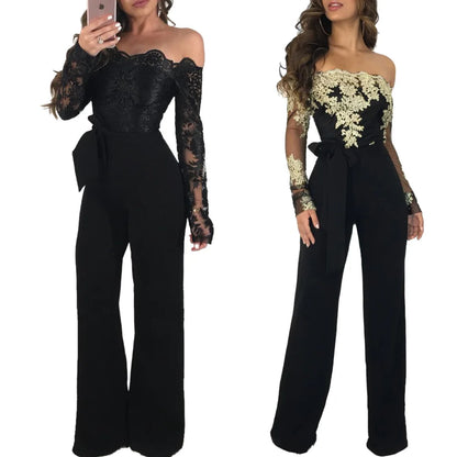 Elegant Lace Stitching Jumpsuit 2025 Summer Wide Leg Pants Romper Women Casual Office Playsuit Holiday Communting Overalls Mujer
