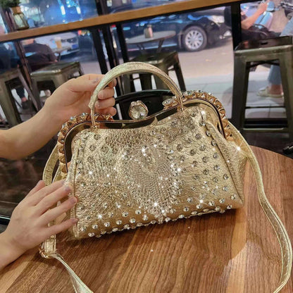 2023 New Luxury Fashion Diamonds Women&#39;s Handbags Leather Design Clip Rhinestone Bag Portable Tote Shoulder Messenger Bags