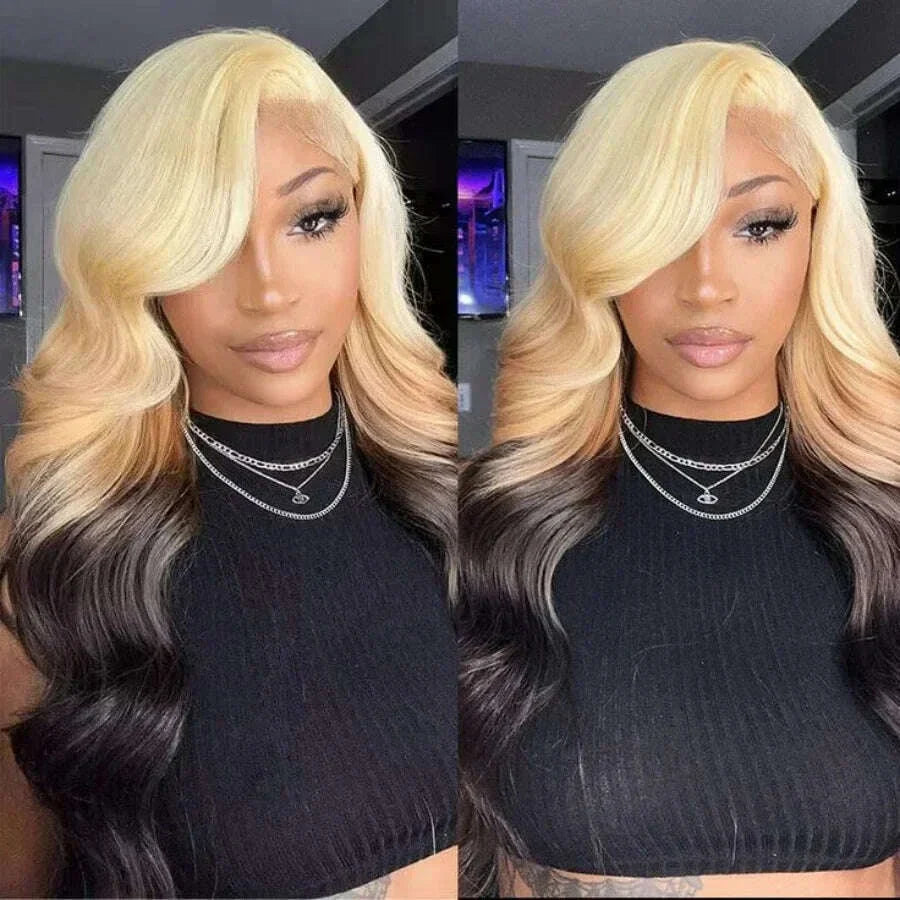OmBre Blonde Lace Front Wigs For Women Synthetic 13X4 Lace Frontal Wigs Pre Plucked Hairline With Baby Hair Wig 200% Density