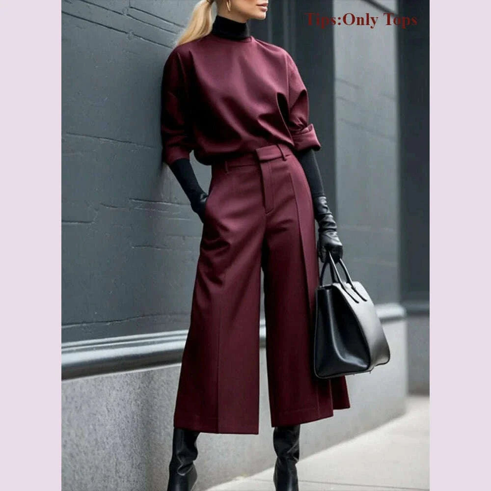 Freeacy 2025 New Women's Tops Burgundy Round Neck Half Sleeves Loose Fit T-shirt Spring and Summer Casual Streetwear Shirts