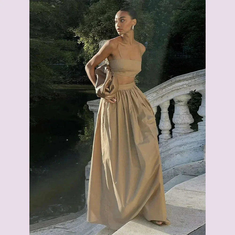 Women Tube Top Skirt Set Sexy Off Shoulder Suspenders Blouse Loose Elastic Waist Skirts Female Suits 2025 Summer Lady Outwear