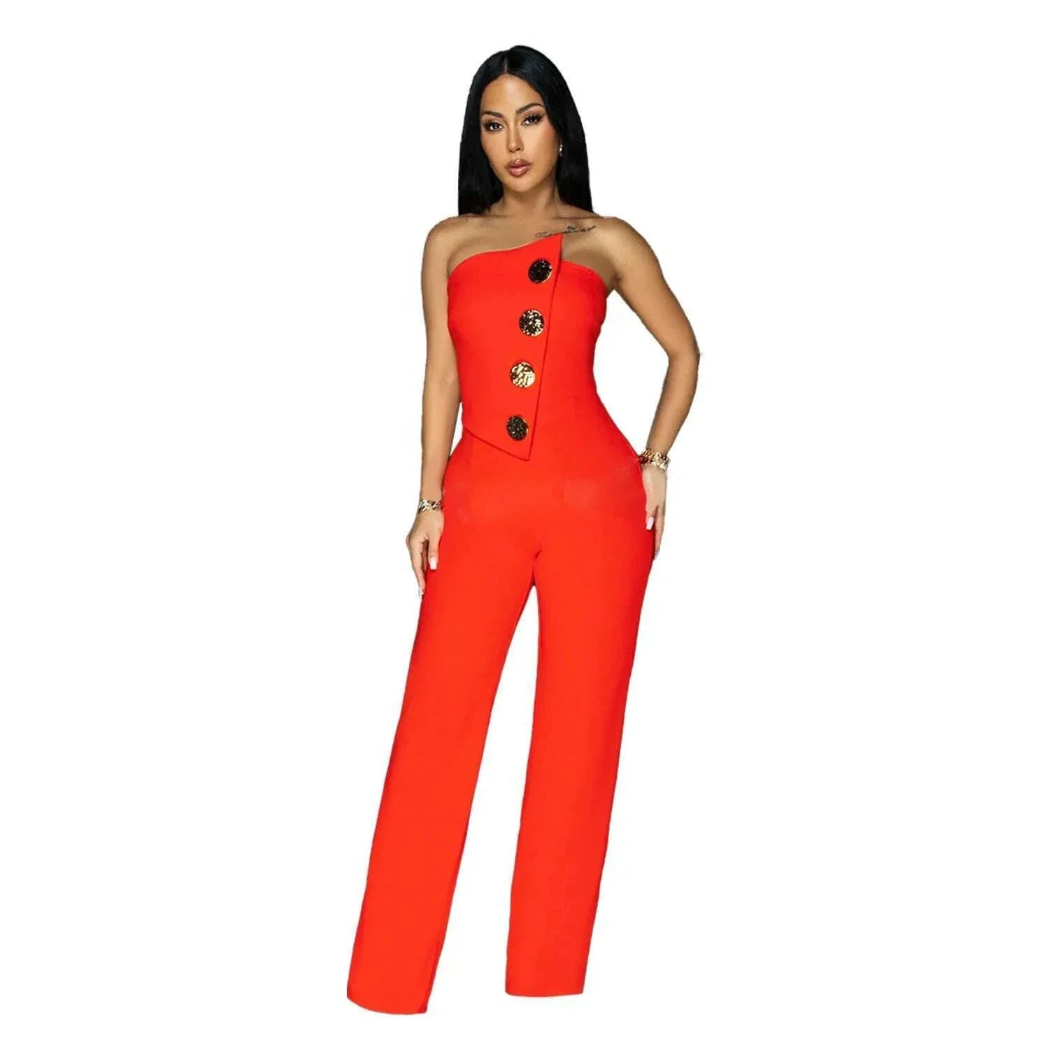 2025 Hot Style Fashion Buttons Women Jumpsuits Sexy Strapless Sleeveless Summer Casual Holidays Rompers Party Clothing