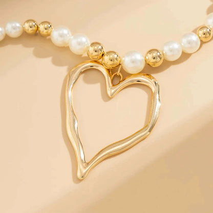 DIEZI Exaggerated Irregular Heart Pendant Necklace For Women Party Gift Fashion Imitation Pearl Beads Choker Necklace Jewelry