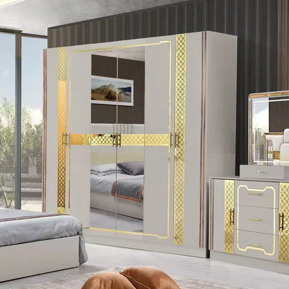 A Wholesale Wooden Frame Double King Size Bed Room Set LED Headboard Modern Home Full Luxury Bedroom Sets Furniture