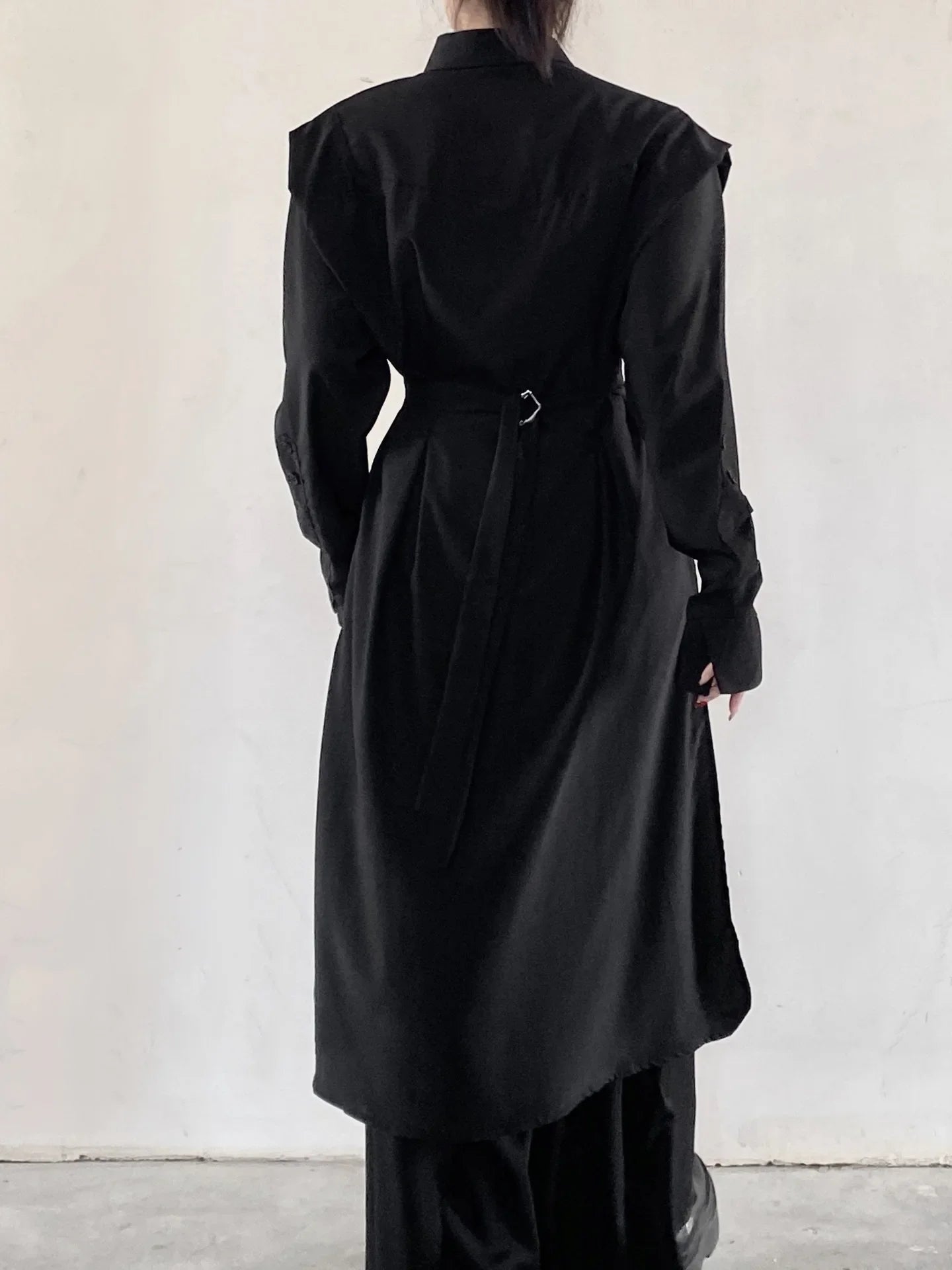 Long Waist-Cinched Coat Shirt for Men And Women Straight Leg Pants Slimming Long Shirt Dress by None( AE Stock) in Mainland Chin