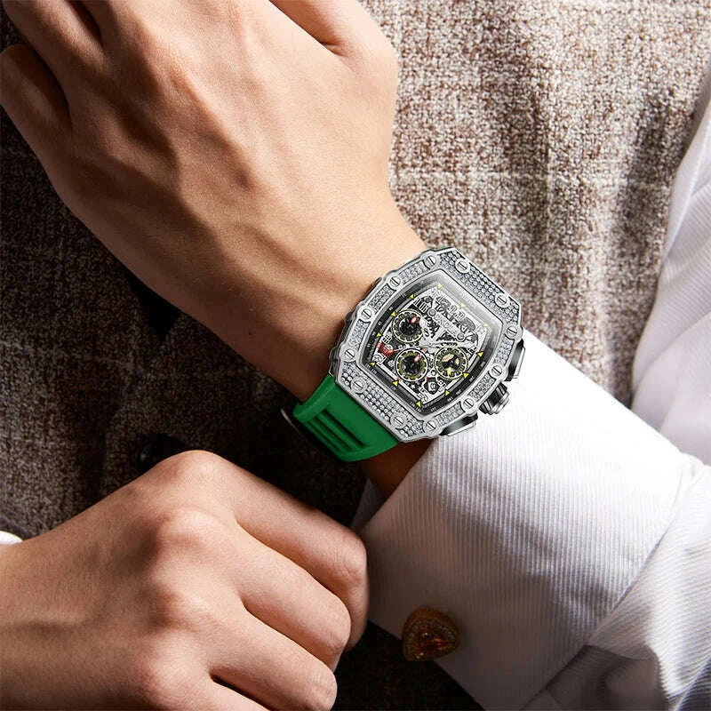 Unique Fashion Design Diamond Inlaid Men's Watch ONOLA Luxury Full-automatic Mechanical Waterproof Tape Watches Men clock