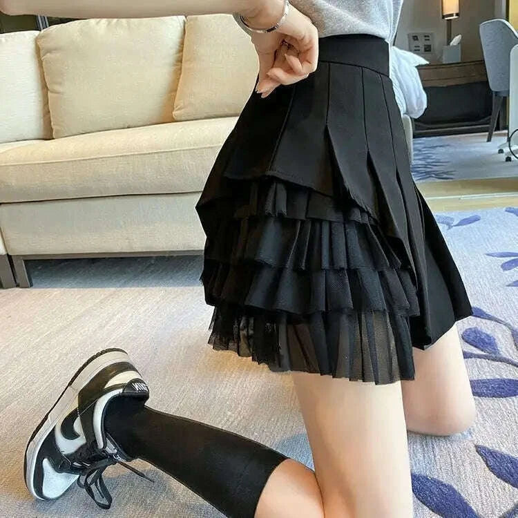 Pleated Skirts Women Chic Summer Party All-match Schoolgirls Clothing Vintage Slim Simple Pure Faldas Ulzzang Y2k Mesh Design