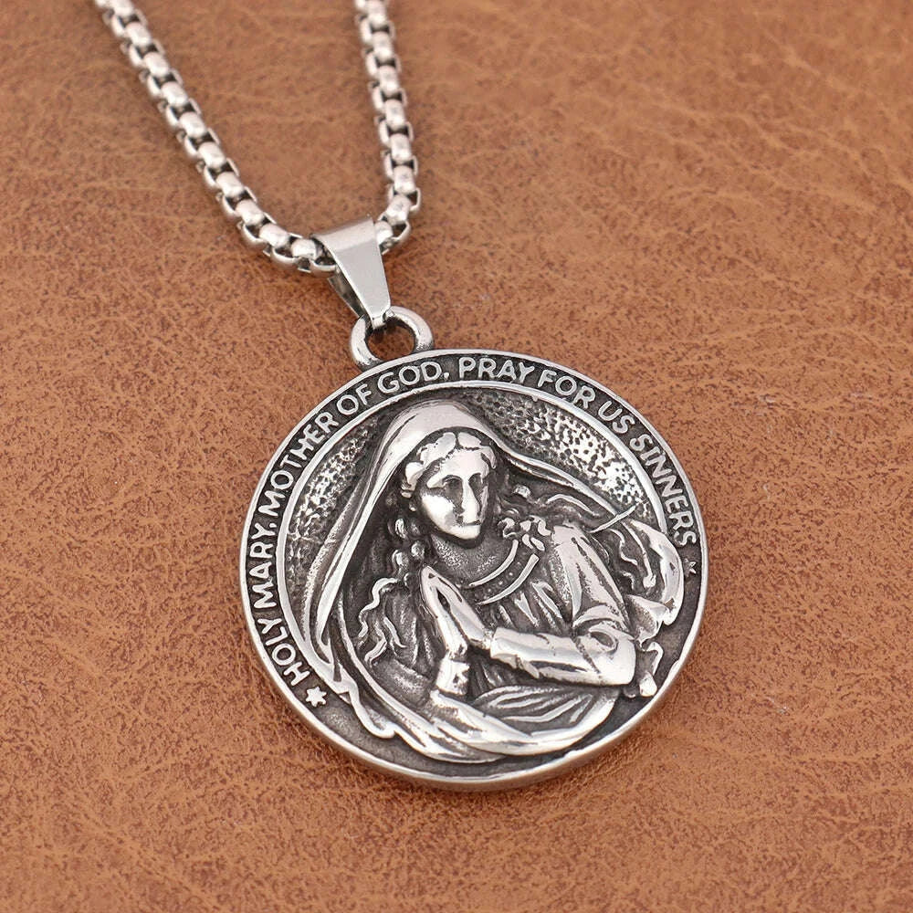 Trendy Design Virgin Mary Necklace Popular Charm Stainless Steel Holy Mary Mother Pendant Thanksgiving Vintage Religious Jewelry