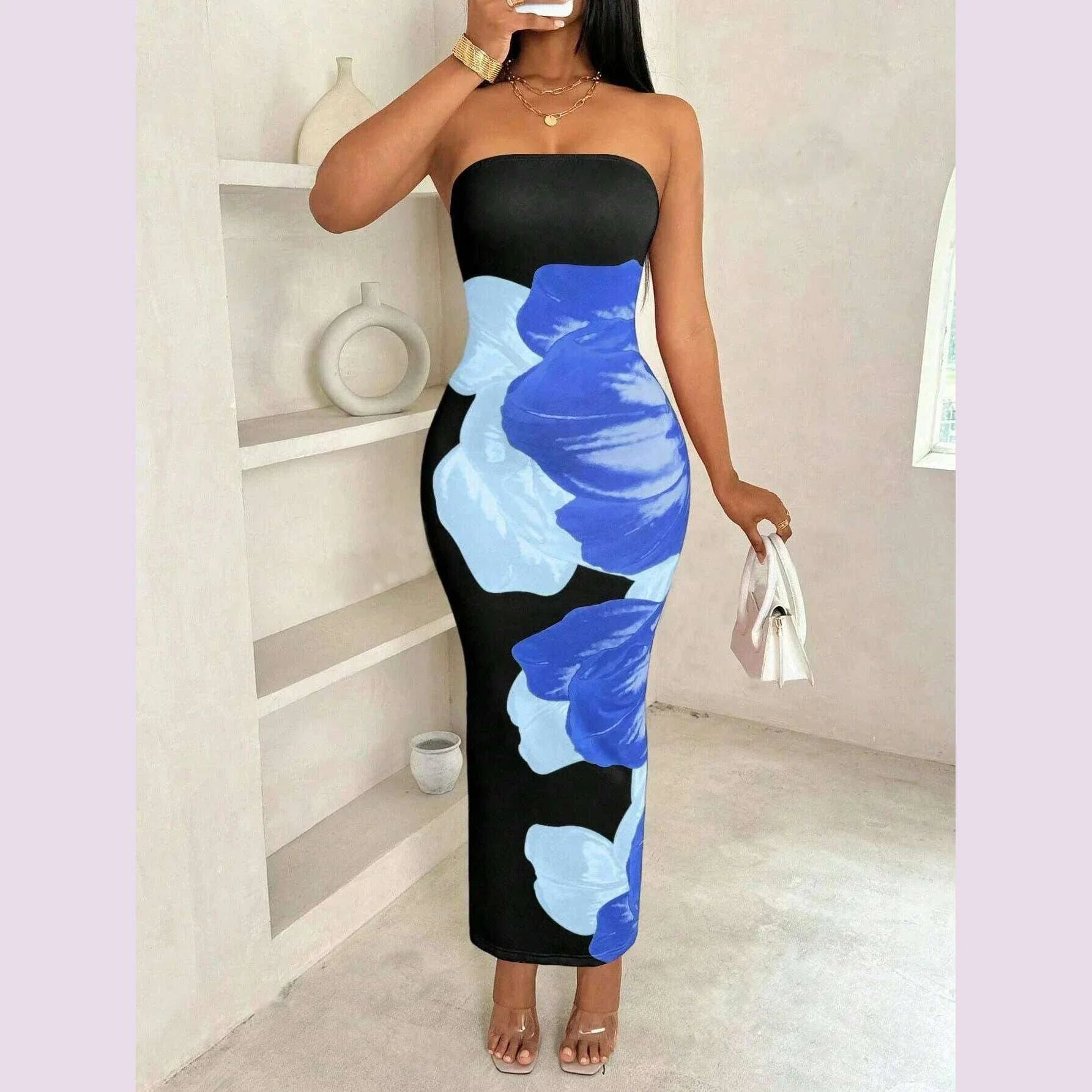 New Women's Dresses Summer Vintage Strap Casual Slim Elegant Evening Sleeveless Night Ruffles Sexy Maxi Long Dress Vestidos Sexy