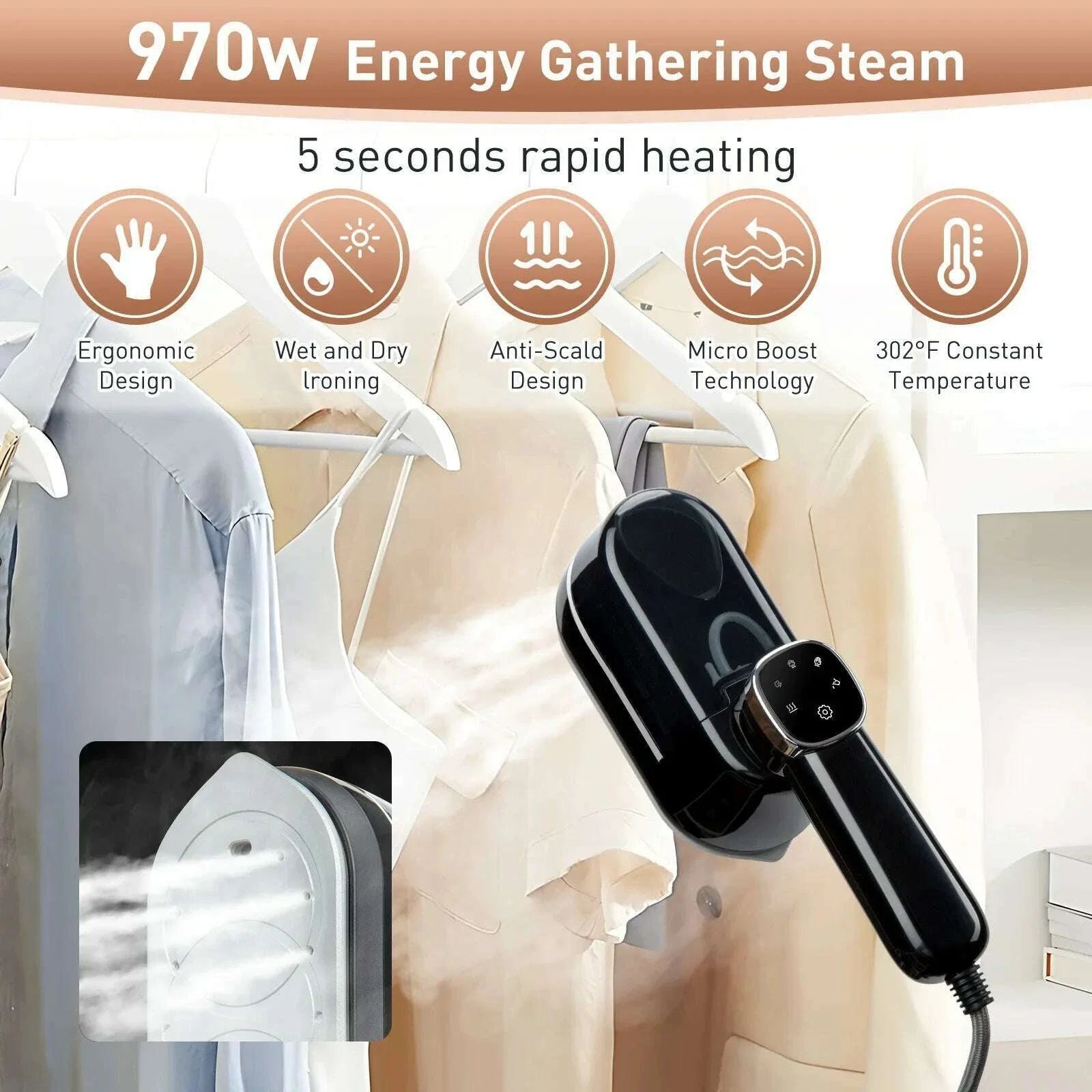 New Foldable LED Digital Display Steam Iron Portable Three-speed Adjustable Steamer 1500W High-power Home Travel Iron