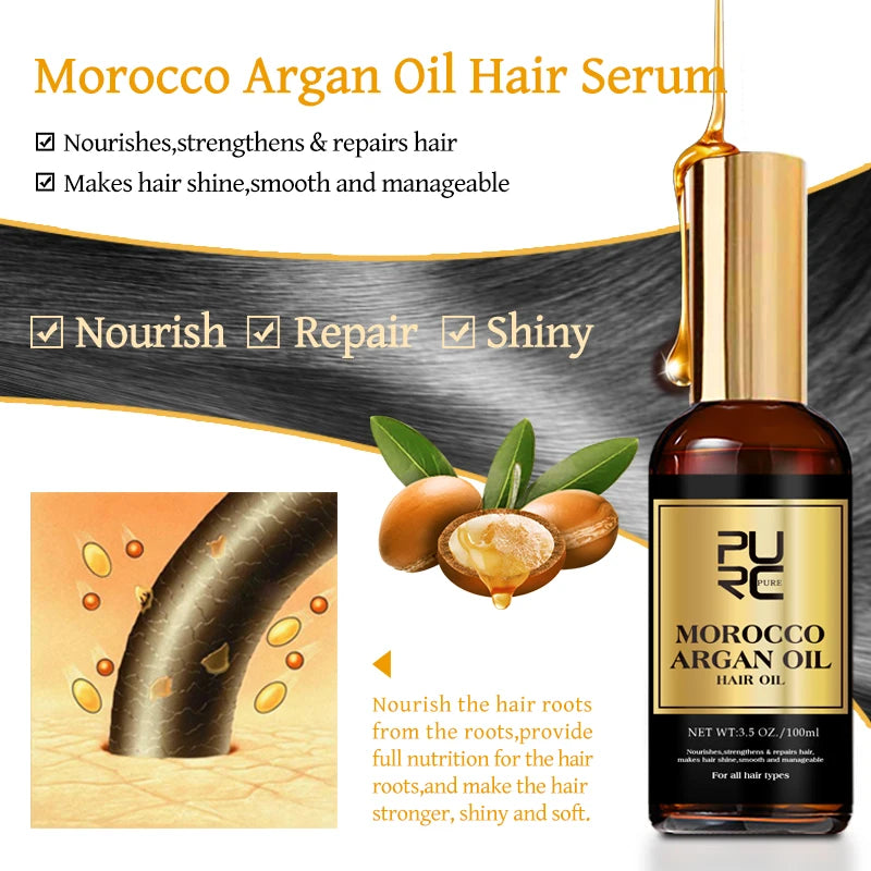 Argan Oil Morocco Hair Serum Natural Hair Oil Organic Nourish Repair Damagd Frizzy Treatment Strengthen Hair Oil Care Serum PURC