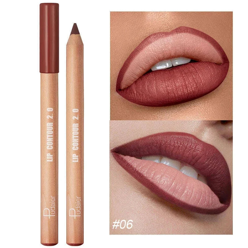 Nude Brown Lipliner Pen Wooden Matte Lip Liner Waterproof Lipstick Pencil Easy To Wear Non-stick Cup Lip Contouring Pen Cosmetic
